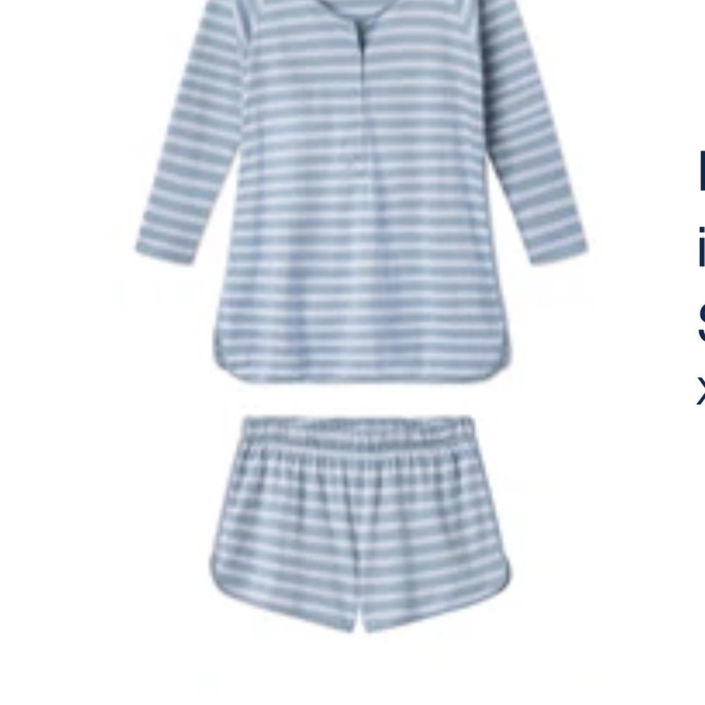 LAKE Pima Maternity Long-Short Set in Dusty Blue Stripe